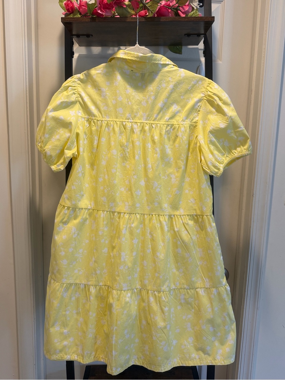 Derek Heart Cotton Yellow and White Floral Button-Front Puff Babydoll Dress - Picture 3 of 14